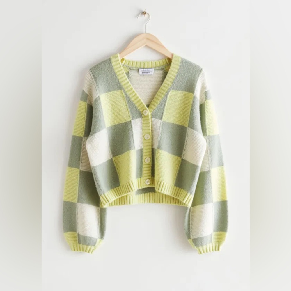 & Other Stories Color Block Knit Cardigan Green Small New with tags